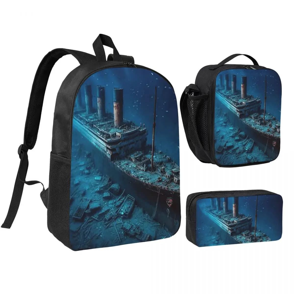 Zaino RMS Titanic, borsa per libri per studenti, borsa da scuola, borse a tracolla, 3 pezzi, borsa termica per il pranzo, astuccio per matite