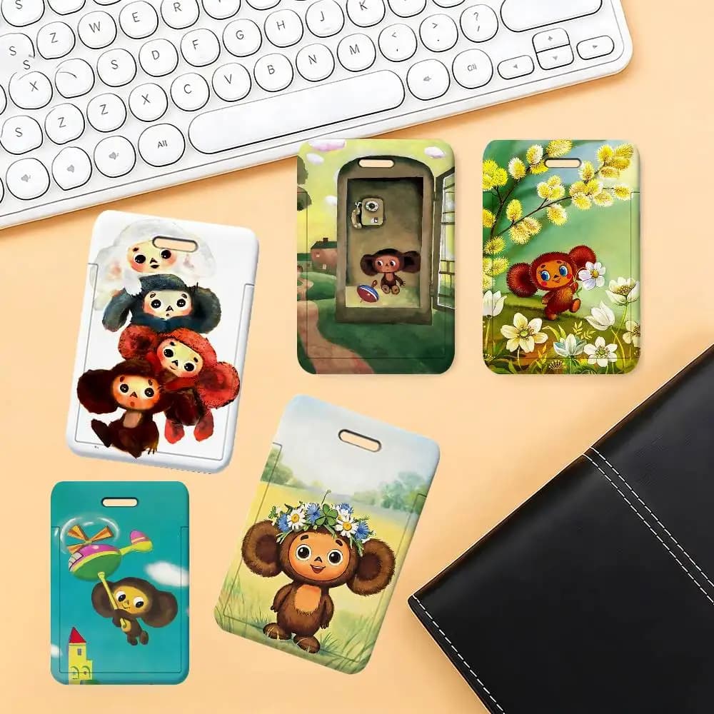C-Cheburashka 1 Card Holder, Leather Card Storage Box, Key Chain, Access Tag Holder, ID Card Holder, Key Chain