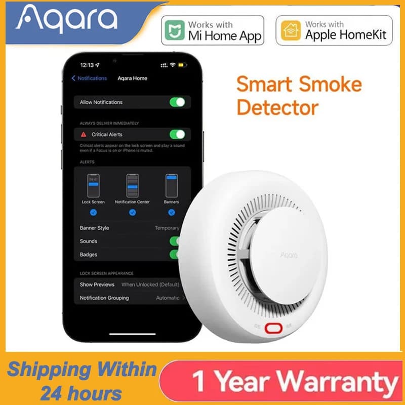 Aqara Rilevatore di fumo Sensore Allarme antincendio Zigbee 3.0 Allarme antincendio Zigbee Monitor Avviso sonoro Sicurezza domestica Funziona con Mi Home Homekit