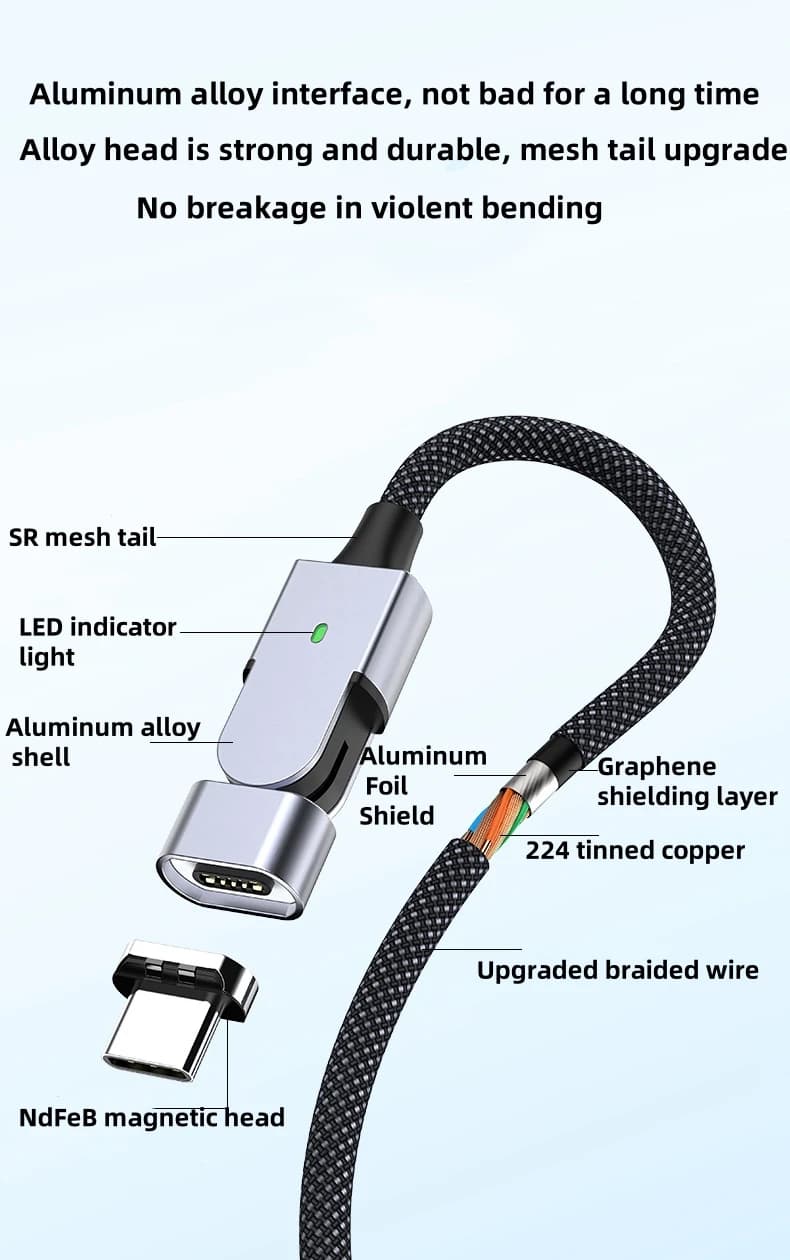 Cavo di ricarica USB 100W magnetico tipo C cavo micro USB per telefono caricatore magnetico Micro USB per Xiaomi 3A cavo per telefono cellulare 100W USB