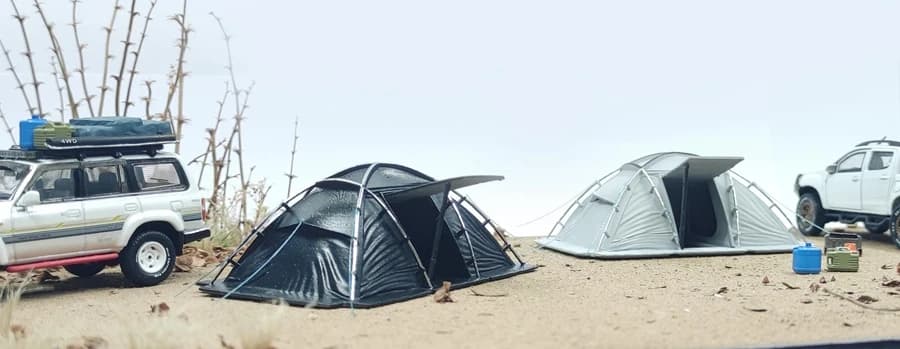 Tenda 1/64 1/87HO fatta a mano per sport all'aria aperta da campeggio Tenda per 4 persone Modello di auto da campeggio