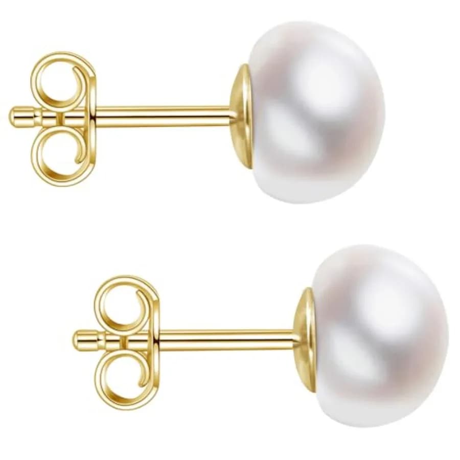 Quality Assurance Handmade Pearl Earrings, Sterling Silver White Button Freshwater Cultured Pearl Stud Earrings for Women