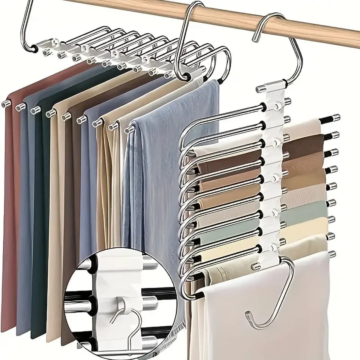 Appendiabiti a 9 livelli salvaspazio per pantaloni, appendiabiti antiscivolo in acciaio inossidabile multifunzionale a forma di S per jeans, organizer per armadio
