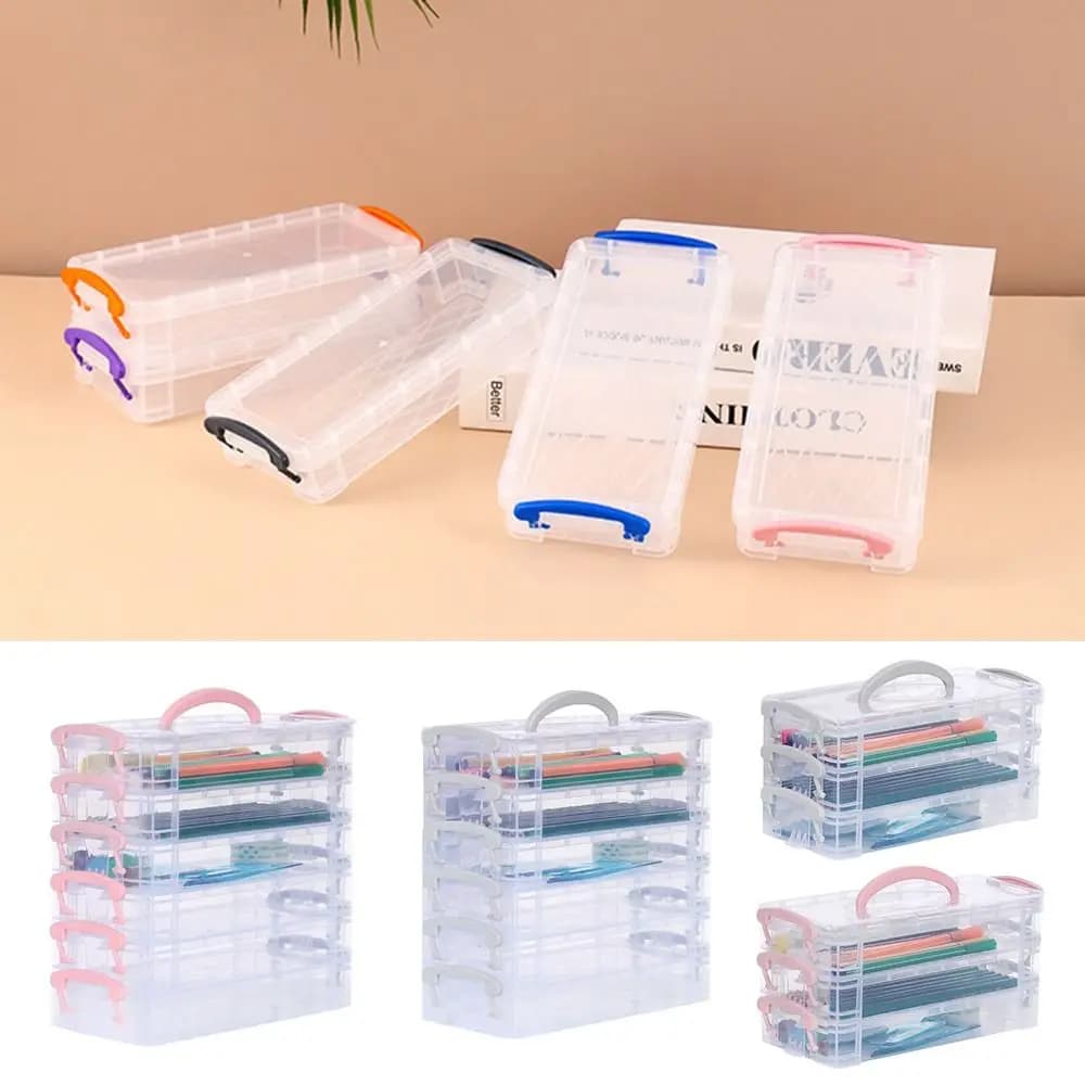 3/6 Layers Brush Box Portable Detachable Storage Box for Colorful Pens Multifunction Box for Watercolor Stationery Student