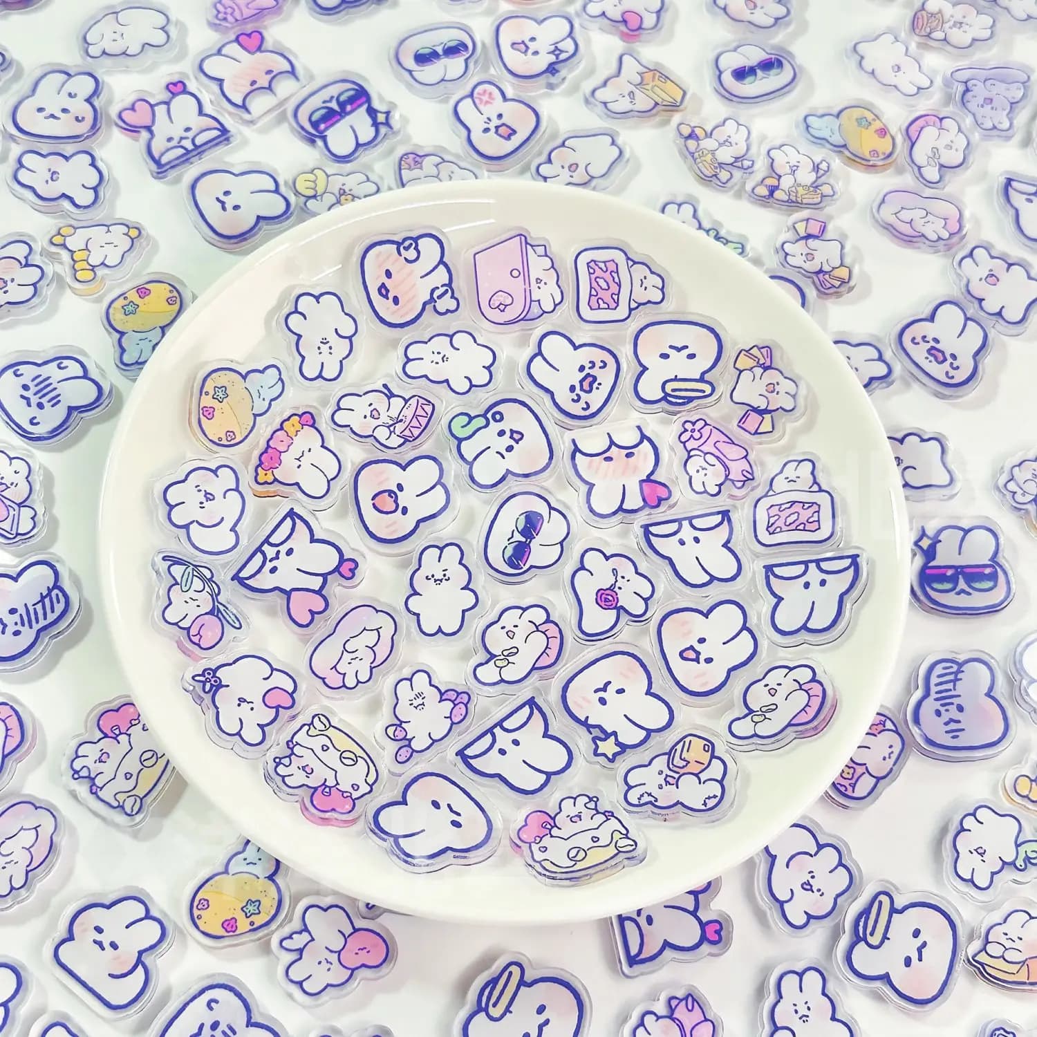 100 mini pezzi in acrilico a forma di coniglio, patch creativi fai-da-te per cornici, accessori, custodie per telefoni e ciondoli