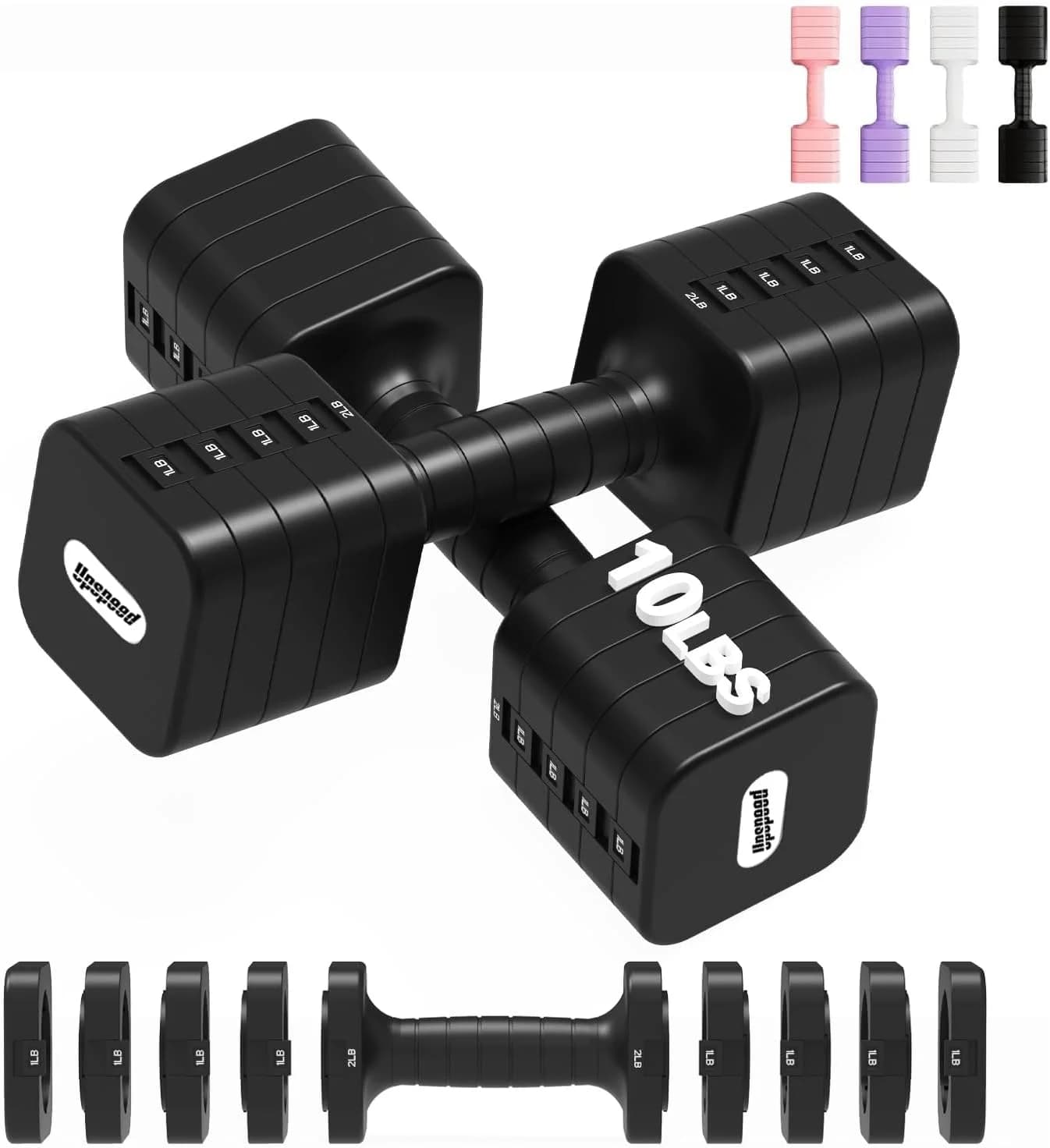 20 LBS Adjustable Manubri Set for Home Gym, Anti-slip Handle, Anti-Rolling Square Design