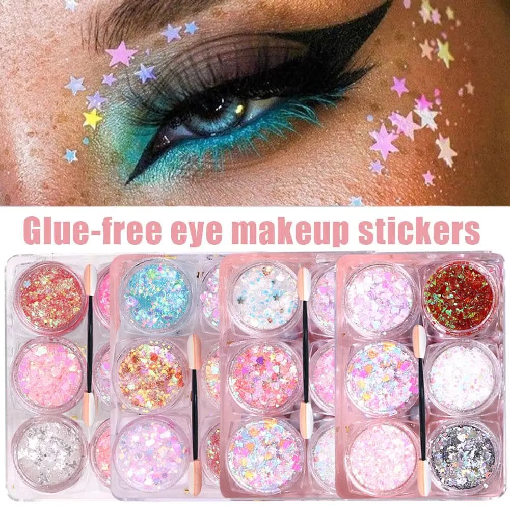Palette Gel Glitter Ombretto Lucido Brillante Cuore Stella Trucco Viso Occhi Esagonale Fai da Te Glitter Paillettes Corpo Trucco X7H3