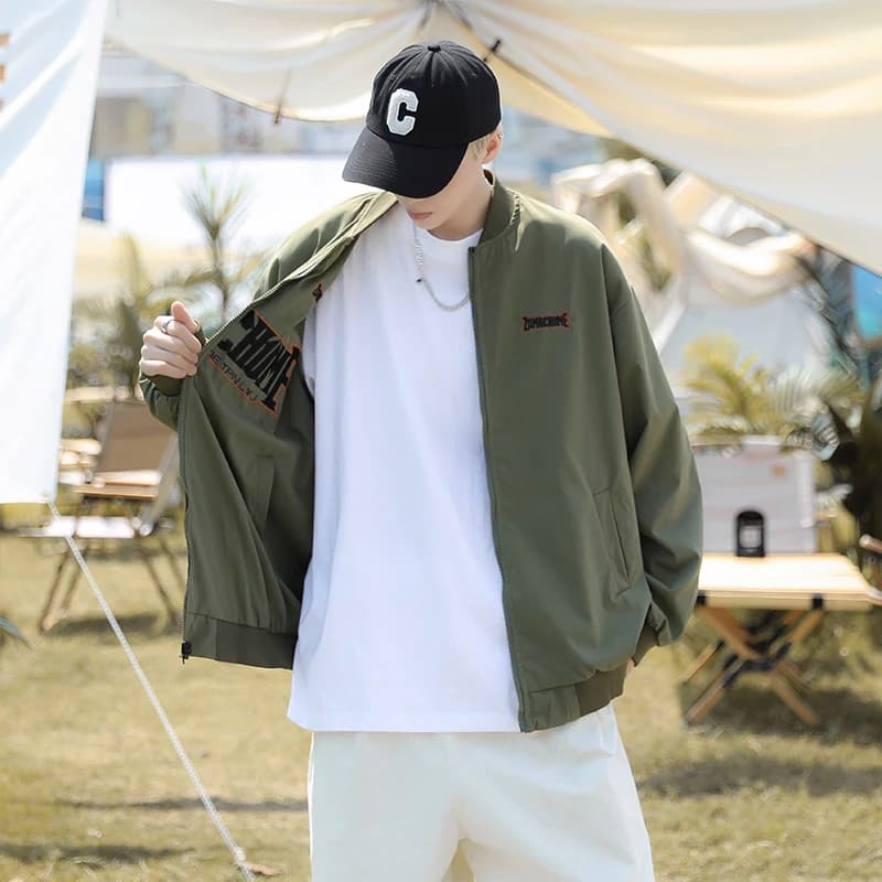 Double-Sided Men's Baseball Jacket American Style Pilot Coat Embroidery Outerwear Youth Trend Autumn Season Long Sleeve