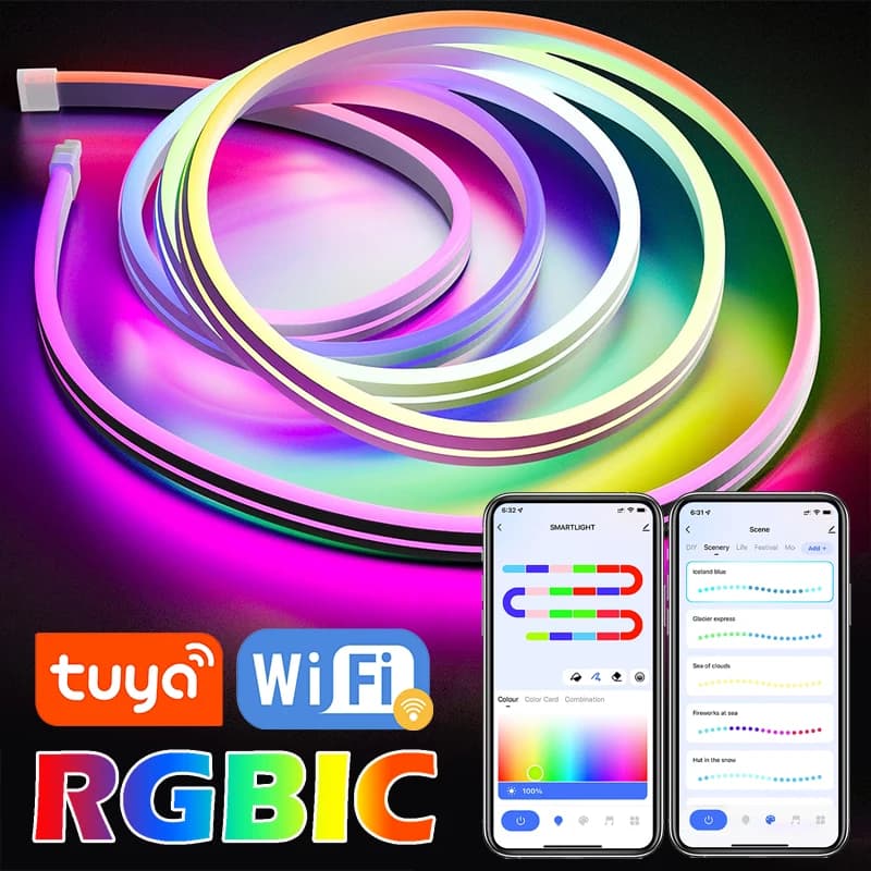 Striscia LED al neon TUYA RGBIC flessibile compatibile con Alexa Google Assistant 5V USB che cambia colore striscia luminosa indirizzabile per camera da letto