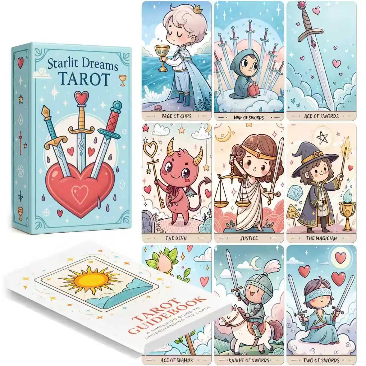 Tarocchi Starlit Dreams, Tarocchi e Carte Oracolo Fantasiosi per Principianti, Mazzo per Divinazione Carino con Illustrazioni Pastello da Sogno per H