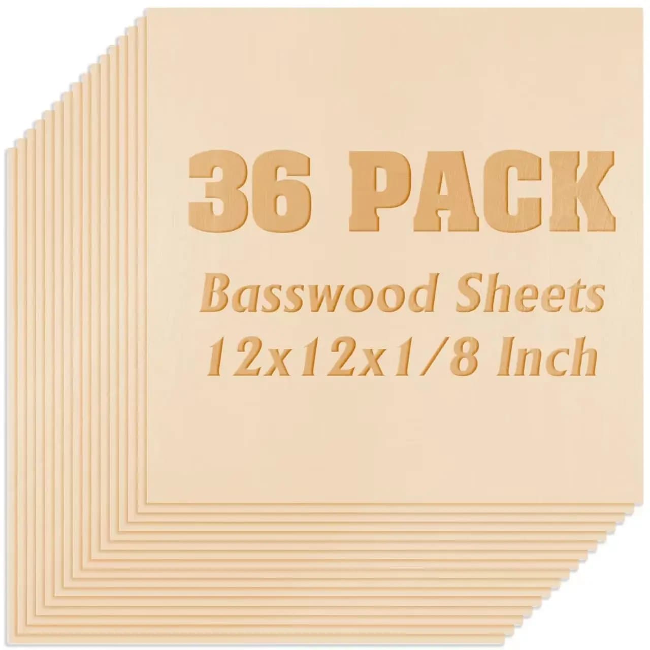 Pack of 36 3mm Sheets for Laser Cutting, Fa-da-Te Handicraft and Modelling, Non-finished Wood Tables 30x30 cm