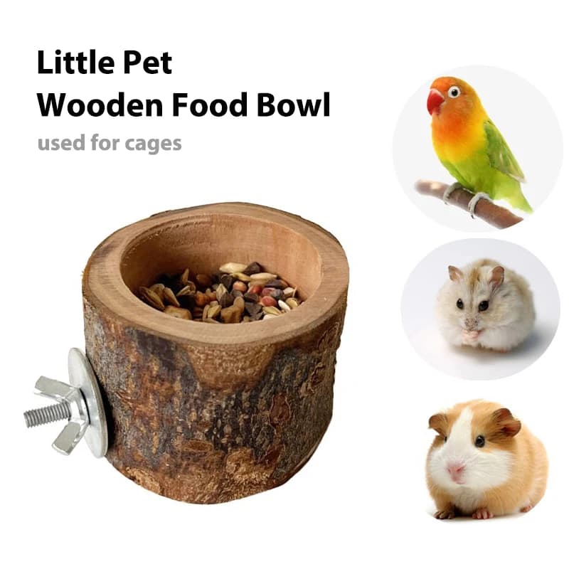 Mela in legno che mangia ciotola per cibo piccioni pappagallo criceti forniture gabbia per porcellini d'India secchio interattivo per mangiatoia per uccelli accessori per animali domestici