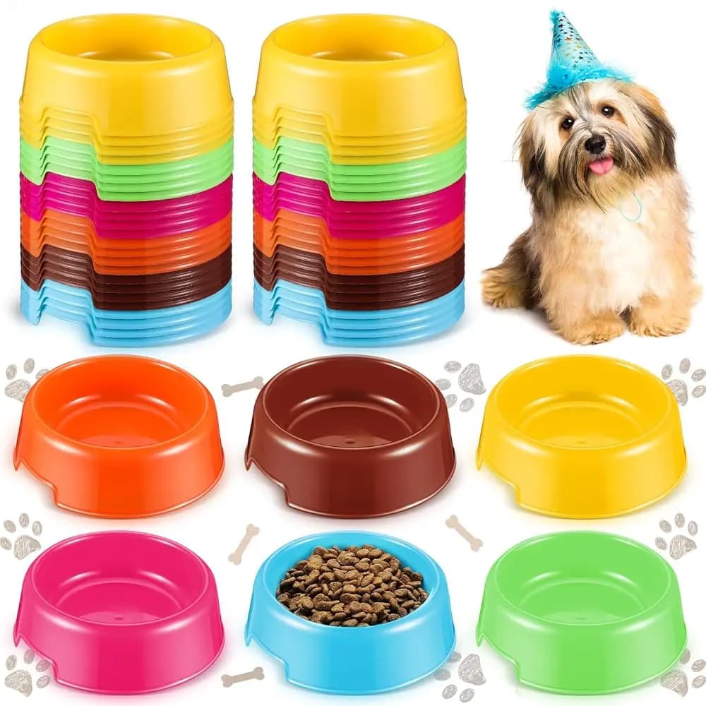 24 Pezzi Ciotole per Cani in Plastica per Feste di Compleanno, Ciotole Riutilizzabili per Cibo e Acqua, Ciotole per Gatti, Gadget per Feste a Tema Zampe di Cane