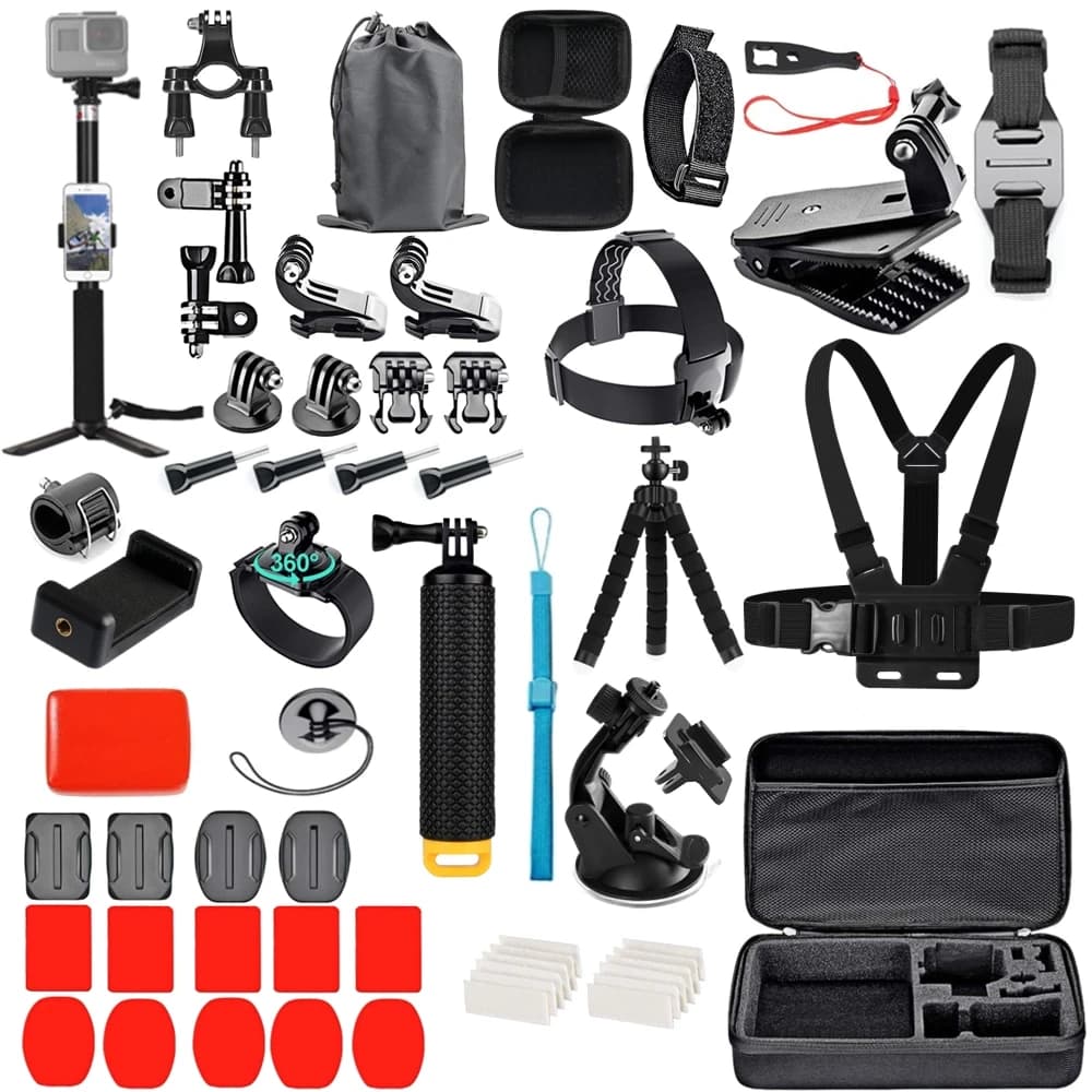 Set di Accessori per Action Camera per Gopro Hero13 12 11 10, Xiaomi Yi, Insta360 X4 X3, Kit Custodia, Cinghia, Supporto, Asta Selfie, Moto