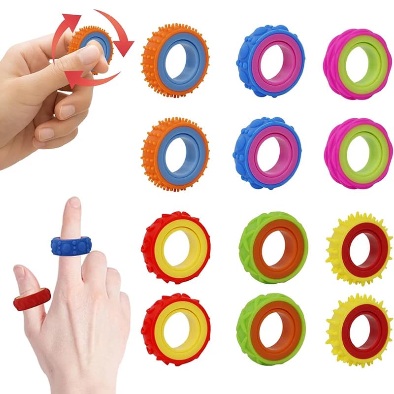Set di 6 Anelli Sensoriali Antistress per Bambini, Spinner da Dito Rotante per Alleviare Ansia, Autismo, ADHD, Regali Silenziosi per Ridurre lo Stress