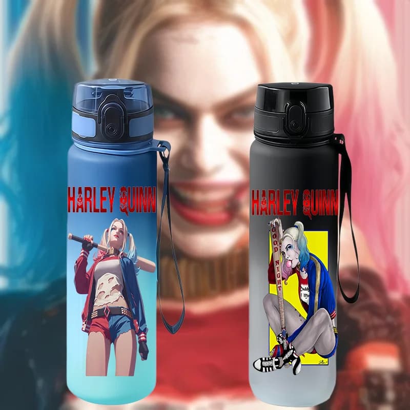 Harley Quinn Gradient Water Bottle Flip Top Portable Sports Water Cup with Lanyard DC Movie Fan Gift