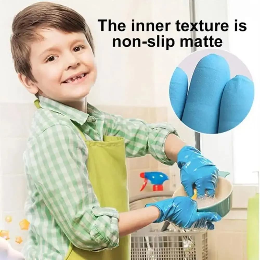 Nuovi 5 paia di guanti monouso in nitrile per bambini, per bambini, in lattice, senza polvere, per la pulizia della casa, lavorazione, pittura, guanti da cucina