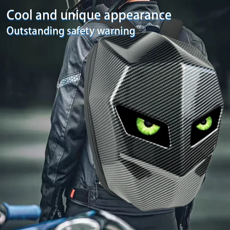 Zaino per moto da pilota LED leggero Bluetooth borsa da scuola in fibra di carbonio zaini per casco completo da motociclista con guscio rigido