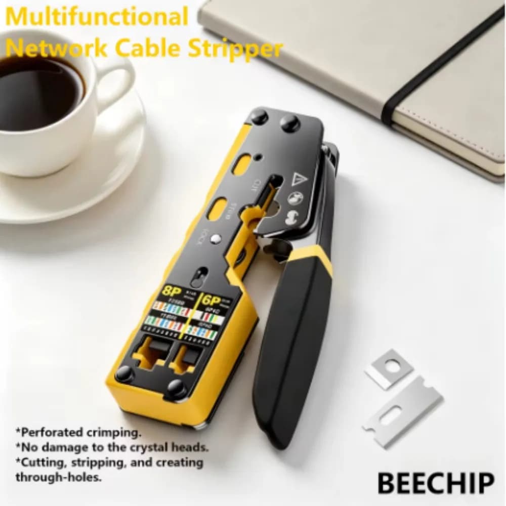 BEECHIP RJ45 Pass-Through Crimping Pitch for Cat6 Cat5e Ethernet Connectors with Spare Blade