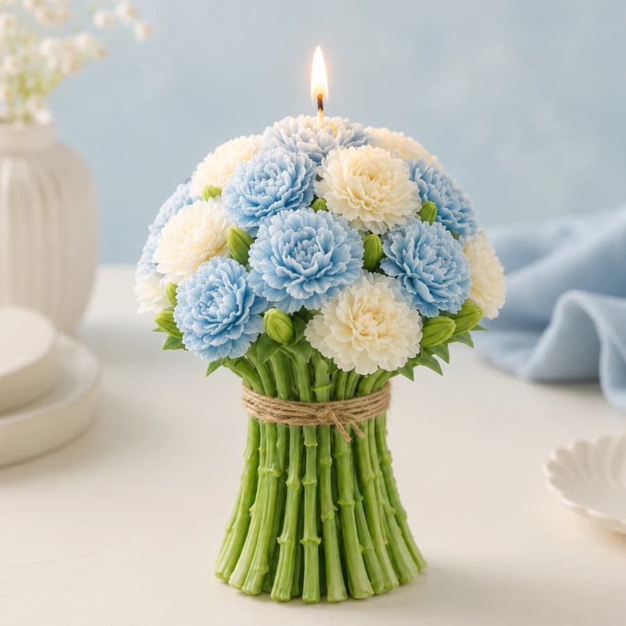 3D Blue and White Carnation Bouquet Silicone Mold – Suitable for Candles and Resin; Ideal for Weddings and Birthday Gifts