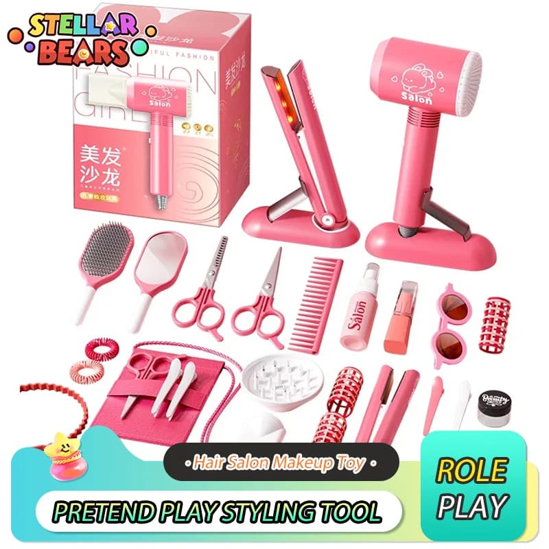 Role Play Set for Barbers for Kids Hair Beauty Makeup Kit for Girls Simulation Hair Hair Hairstyle Tool for Fashion Style Fake Playing with Kids Toys
