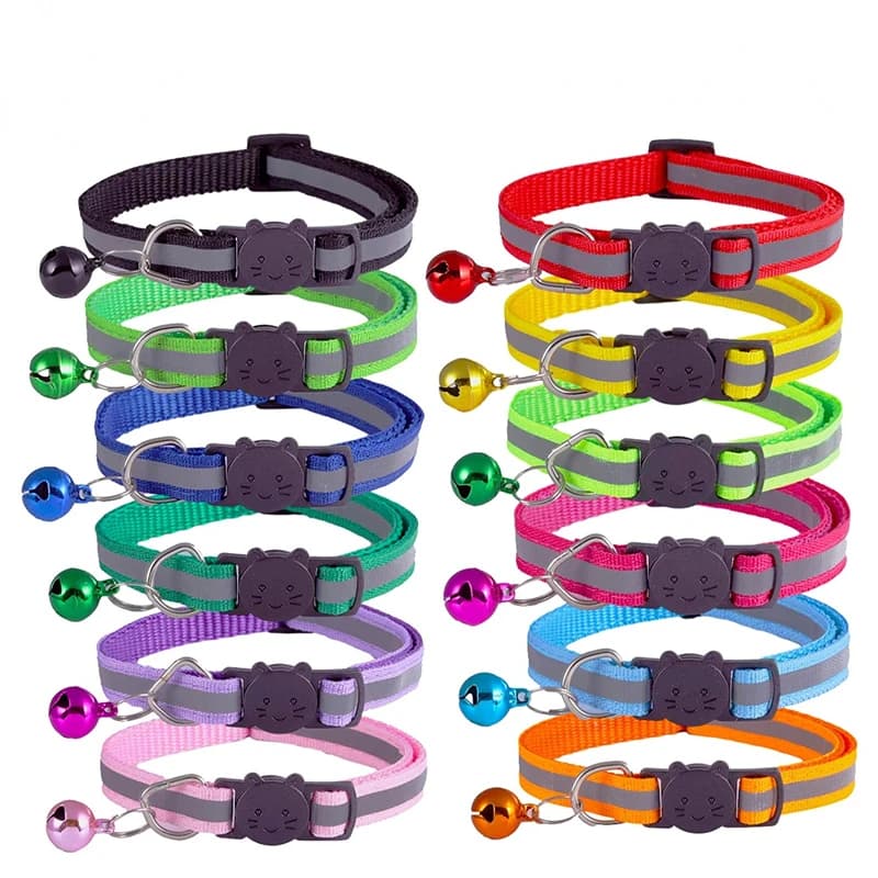 Collare per cani e gatti staccabile di sicurezza, tracolla in nylon riflettente, per gattini, cuccioli, animali domestici, con campanello colorato, accessori per guinzagli per animali domestici