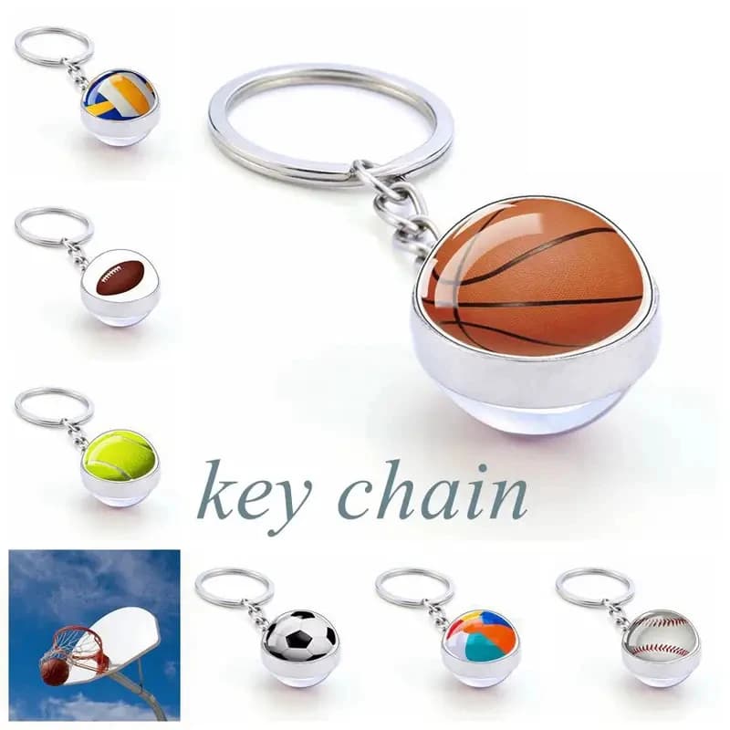 Keychain with football ball pendant for women tennis basketball volleyball billiard pendant key rings gift accessories