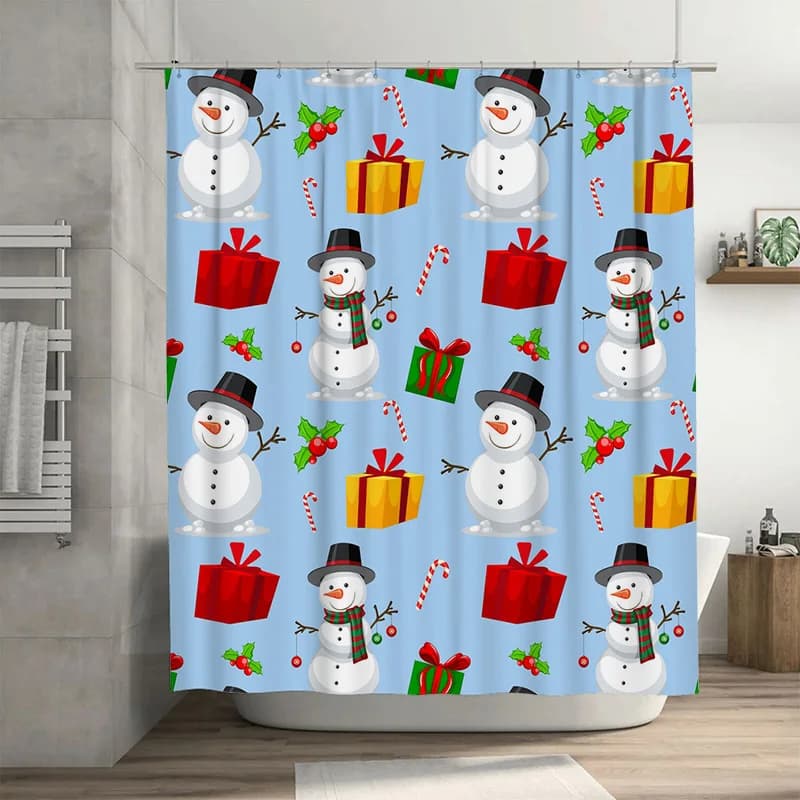 TU Winter Pupazzo di neve Tenda da doccia Vacanza festiva Decorazioni per il bagno Sfondo in tessuto impermeabile a tema natalizio