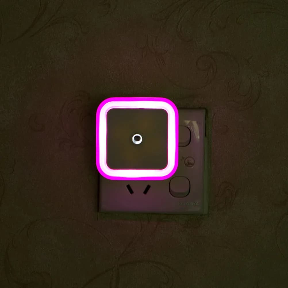 Smart Sensor LED Night Light Red Square Ring Auto on Off Plug in Wall Indoor Energy Saving Flicker Free