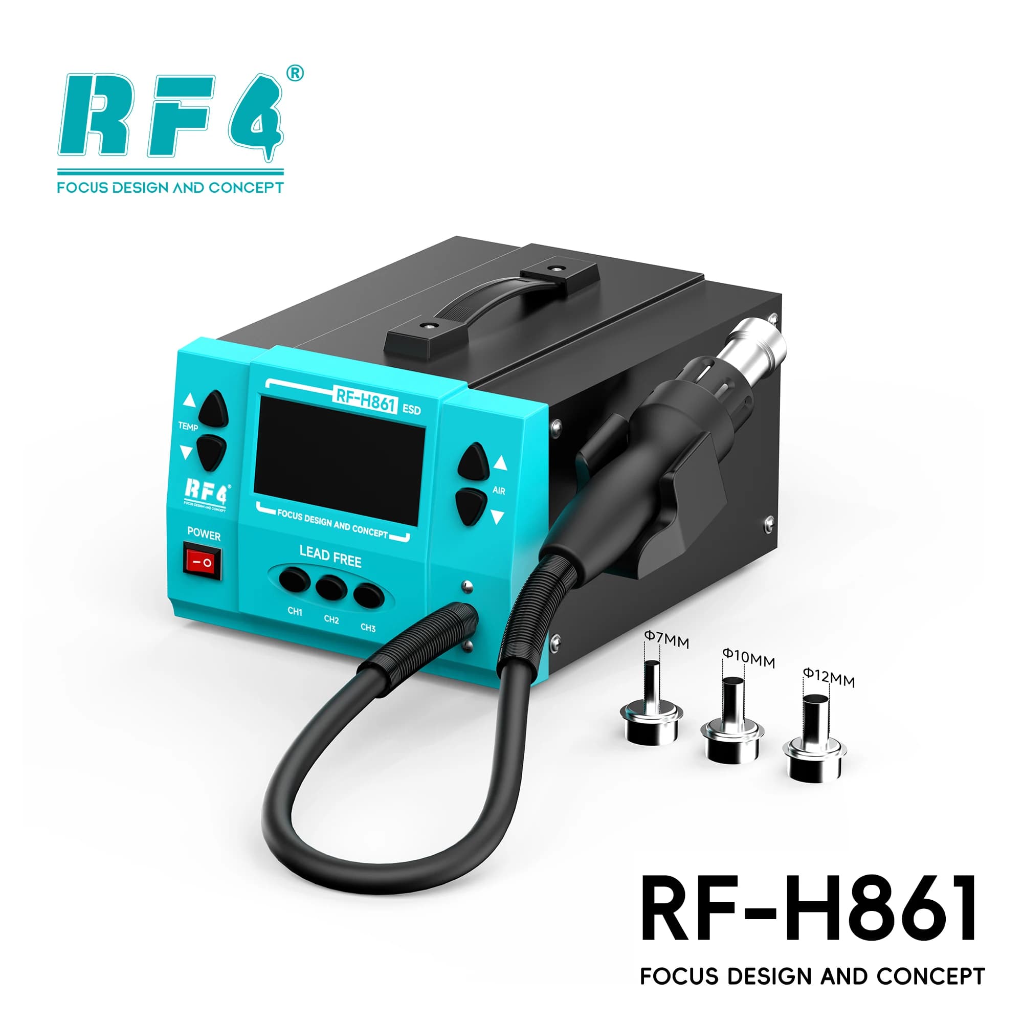 RF4 RF-H861 Intelligent Sleep-Mode Hot Air Gun – Suitable for Mobile Phone Motherboard and PCB Chip Soldering and Repair
