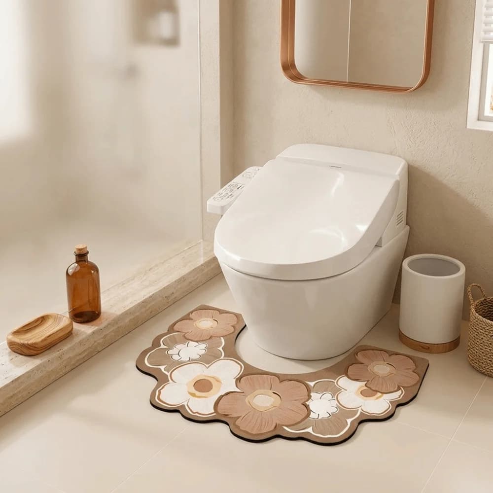 Anti Slip Toilet Mat Water Absorbing Quick Drying U-shaped Floor Mat Decoration Floral Pattern Door Mat Carpet Bathroom