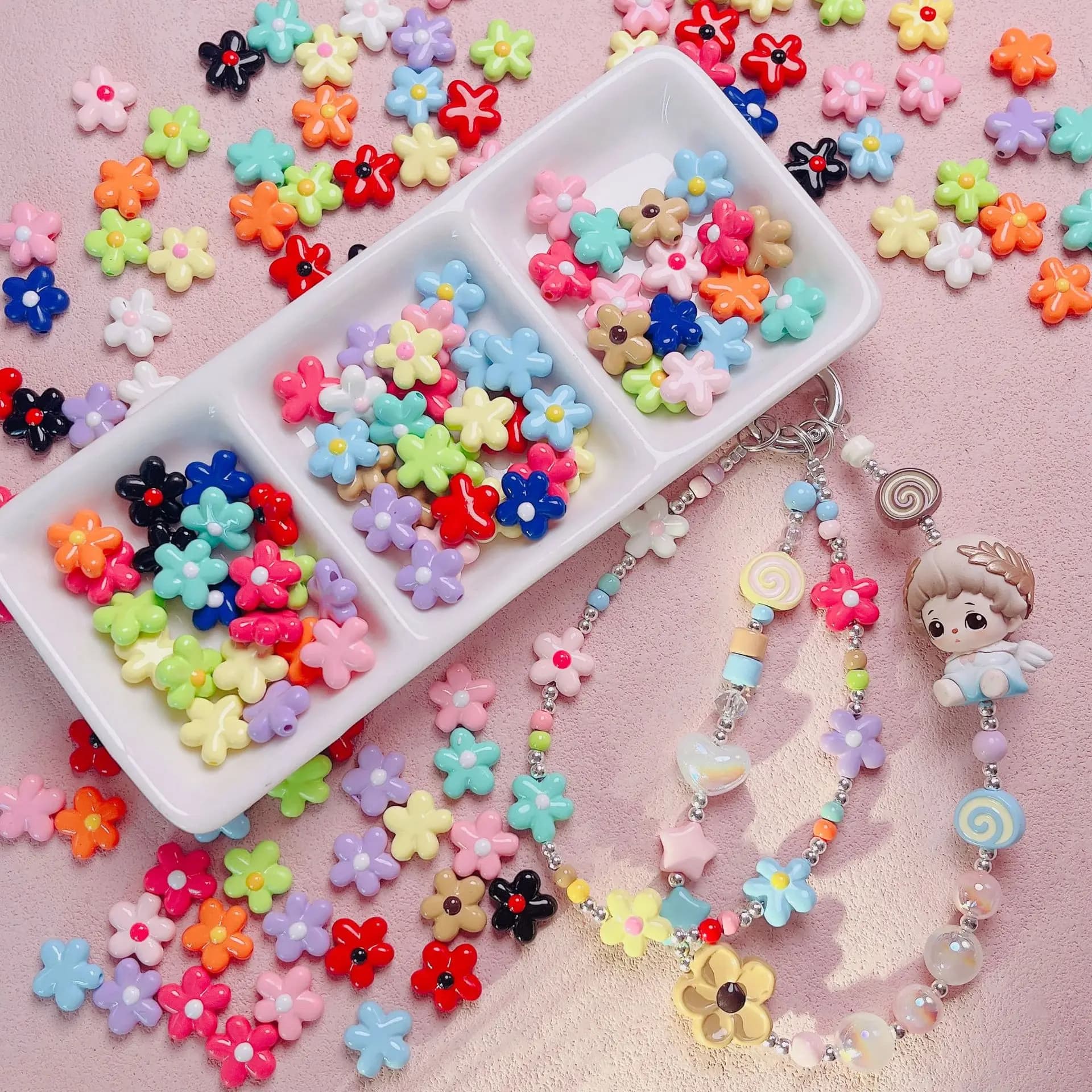 20 pz/lotto Perline Acriliche Colorate per la Produzione di Gioielli Forma di Fiore Piatto Branelli Allentati Del Distanziatore Collana Del Braccialetto FAI DA TE Perline Per Bambini