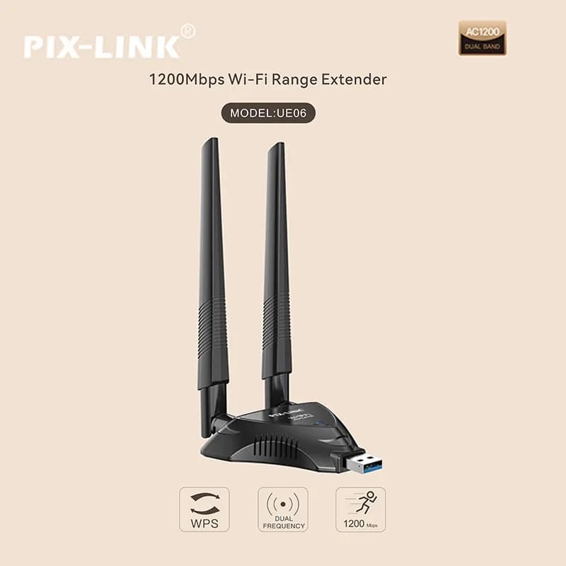 PIX-LINK UE06 Ripetitore WiFi AC1200 1200Mbps Dual Band 2.4G/5G Estensore USB Portatile per Casa e Viaggio, Fino a 32 Dispositivi