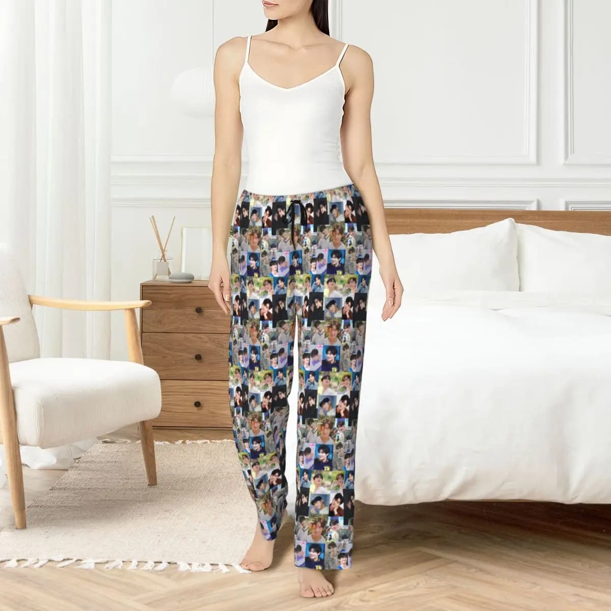 Cha-A Singer Eun Woos Custom Pijama Pants, Kpop Star Night Pants with Coulisse and Women's Pockets