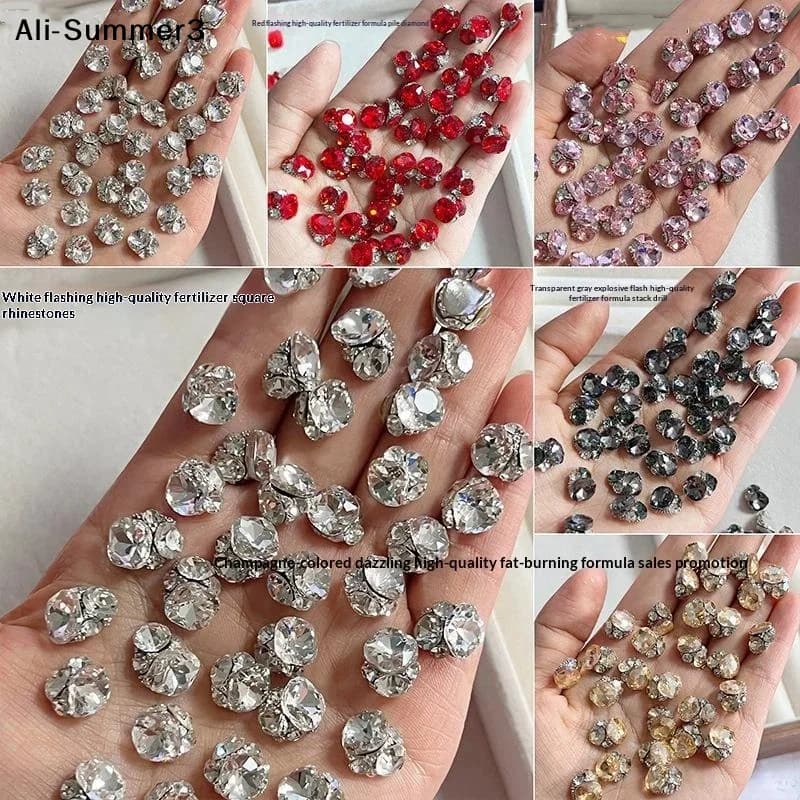 【A11】10 Pezzi Decorazioni per Unghie con Grandi Strass Rosa, Cristalli Super Brillanti, Decorazioni per Unghie con Strass Quadrati Spessi e Scintillanti