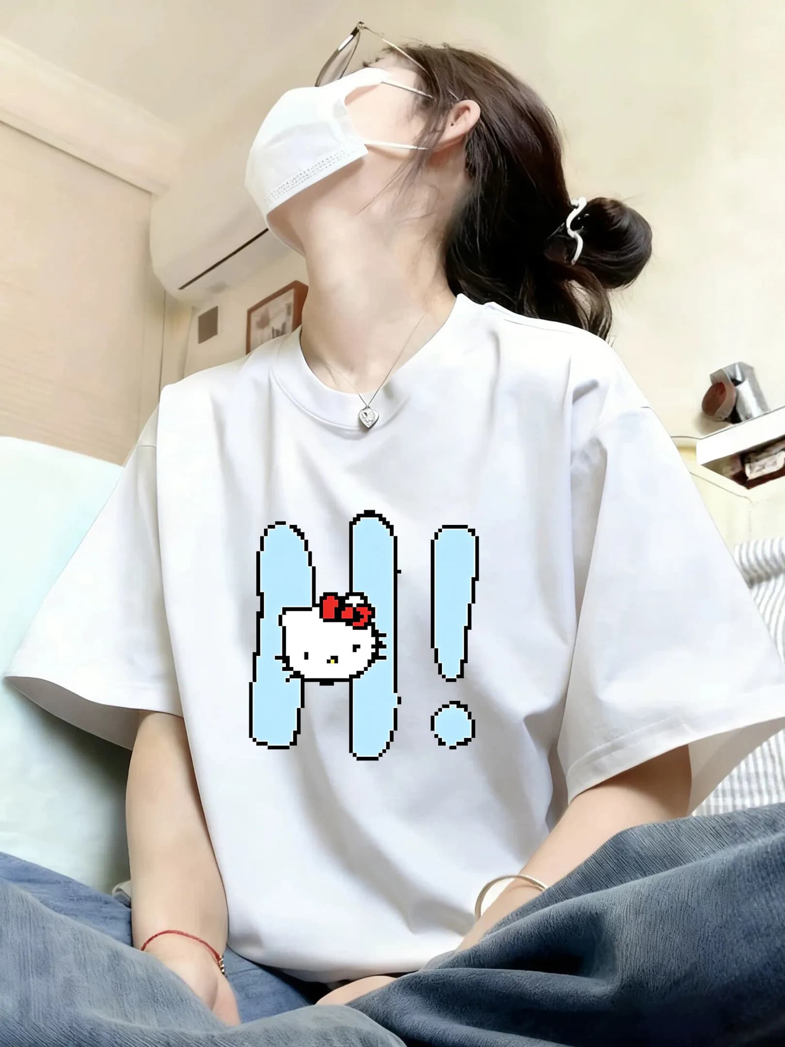 T-shirt a maniche corte con gattino dei cartoni animati accattivante 2026, maglietta estiva a mezza manica per bambini, top estivo ampio di marca trendy