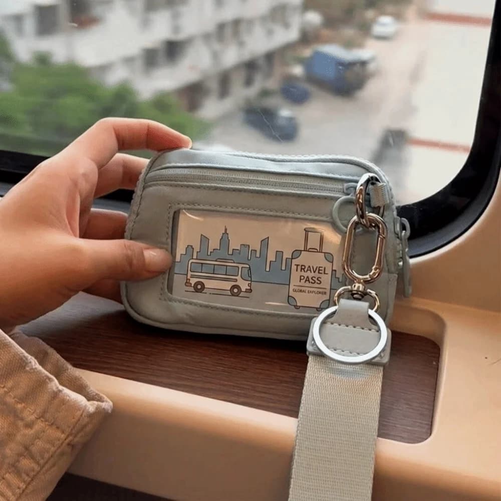 Portable Zipper Closure Wrist Bag Clear Window Multi Pockets Keychain Coin Purse Nylon Small Size Wallet Credit Card Storage