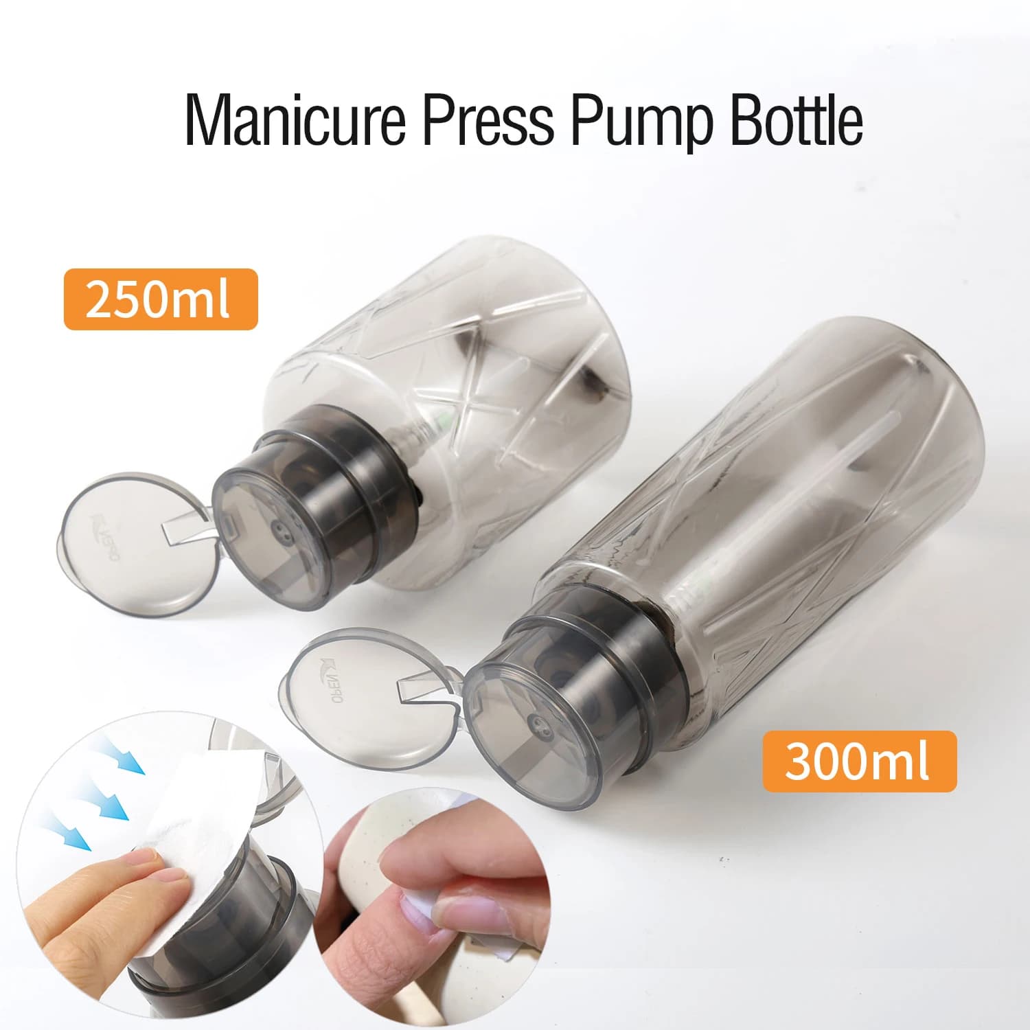 250/300ml Pressa Pompa Dispenser Bottiglia Contenitore Vuoto Portatile Riutilizzabile per Salone di Manicure e Trucco Domestico Tappo Presse Smalto per Unghie