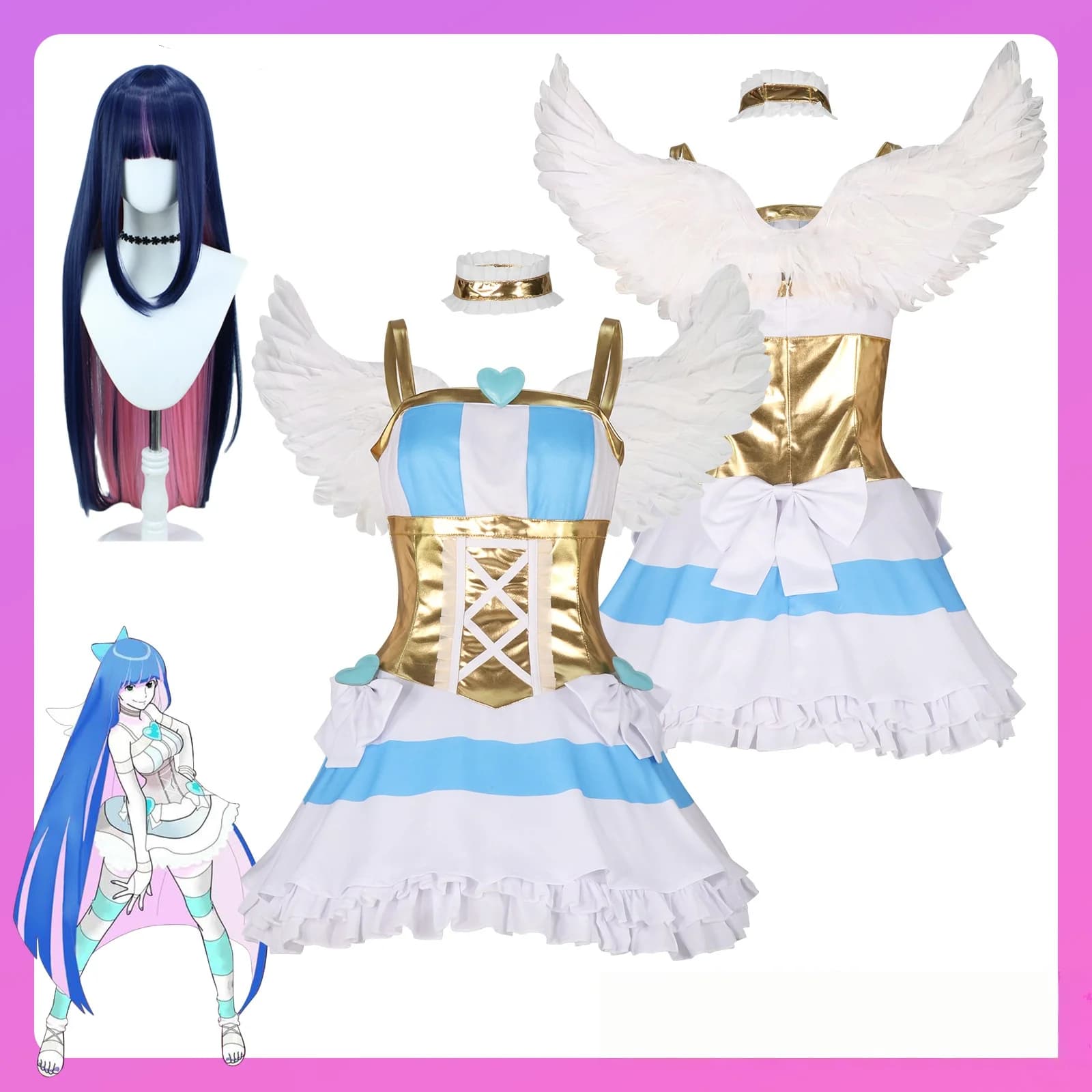 Anime Panty & Stocking con reggicalze Cosplay Anarchy Calza Costume Parrucca Abito da festa di Halloween