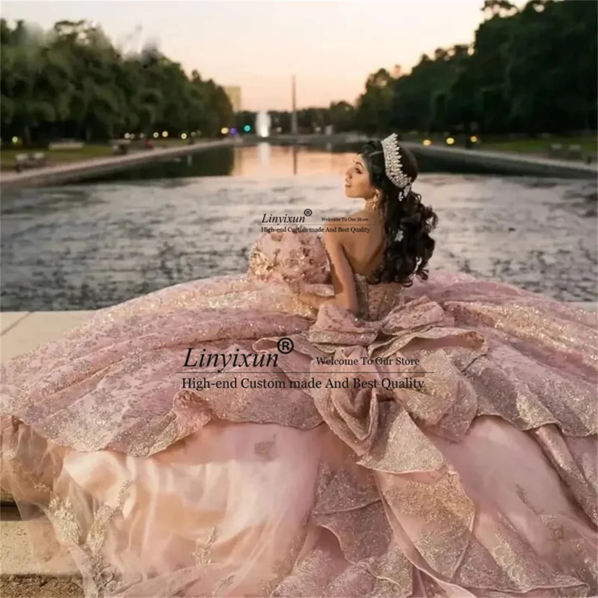 Glitter Paillettes Pizzo Abiti stile Quinceanera Abito da ballo Cristalli Perline Personalizzato Dolce 16 Compleanno Principessa Abiti da 15 Anos