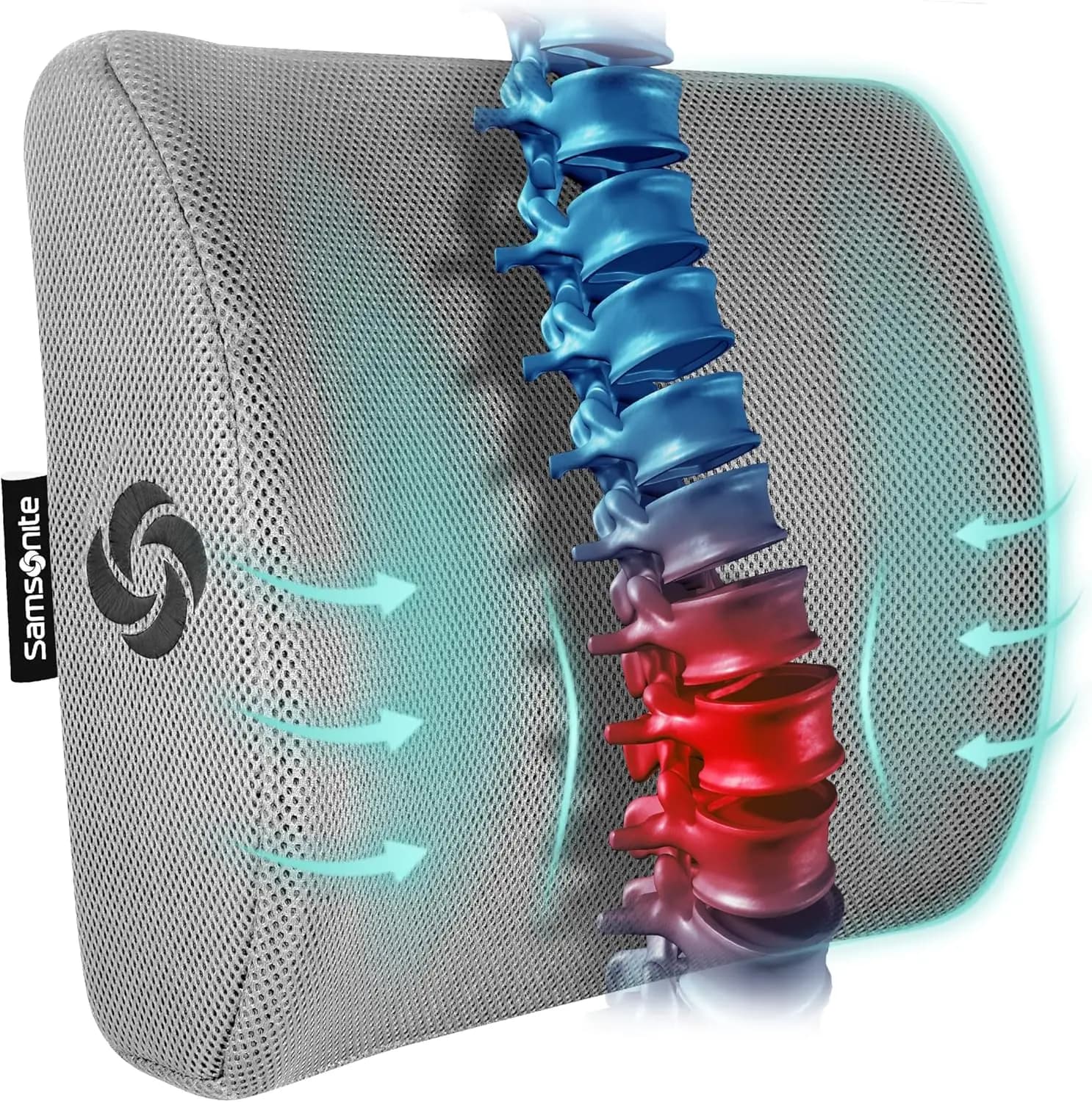 Cuscino ergonomico per supporto lombare per sedie da ufficio, da gaming o da auto con memory foam e cinturino regolabile in grigio