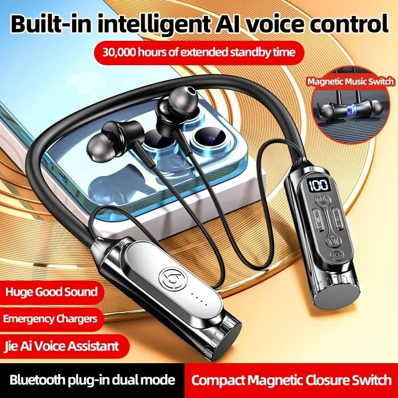Auricolari magnetici Bluetooth 6.0 con archetto da collo Cuffie wireless Auricolari sportivi da corsa Auricolare Bluetooth impermeabile con microfono