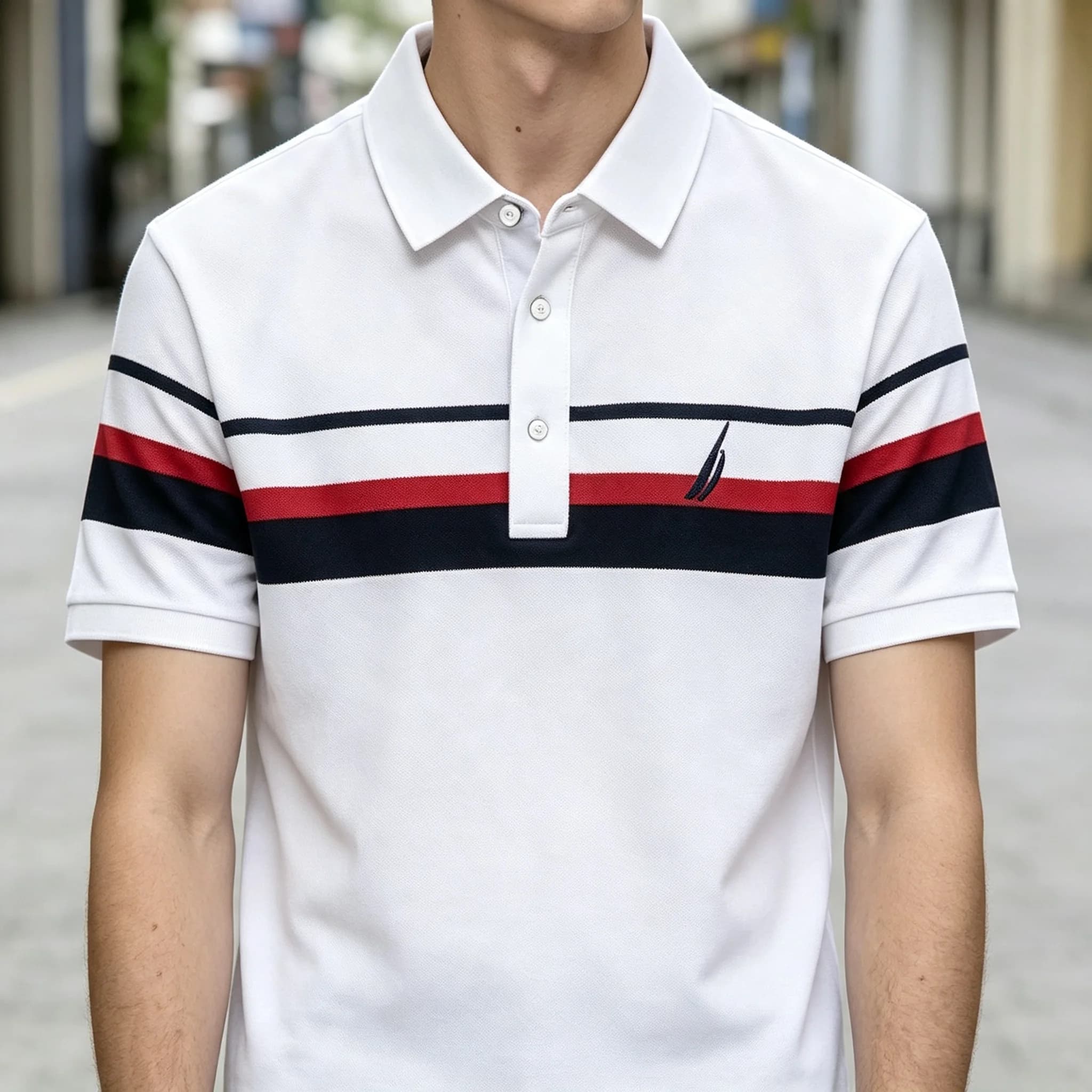 NAUTICA Men Striped Polo Shirt Short Sleeve Lapel Collar Golf Tee Color Block Stripe Casual Business Summer Daily Tops