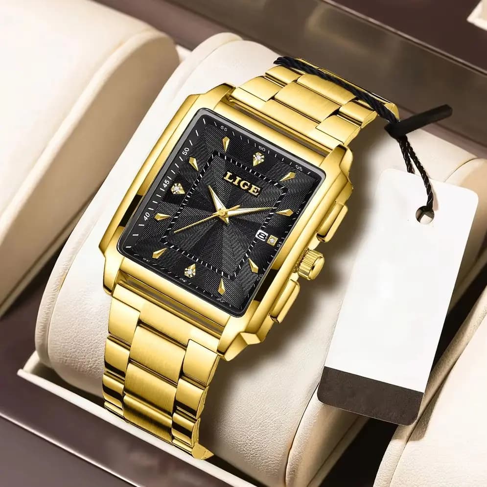 LIGE Fashion Business Watch Men Square Sport Waterproof Watches For Men Top Brand Luxury Military Quartz Chronograph Wristwatch