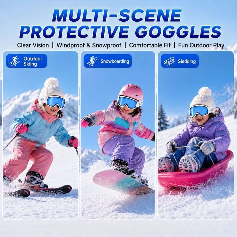 New children's ski goggles, windproof and anti-fog, outdoor snow , glasses boys and girls, suitable both sing