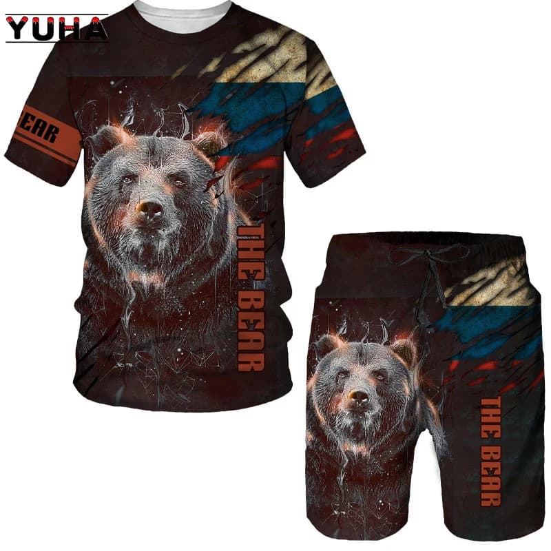 Summer Bear 3D Printed Men's T-shirt Shorts Set Men's Women Street Loose Sportswear Tracksuit O Neck Short Sleeve Clothing Suit