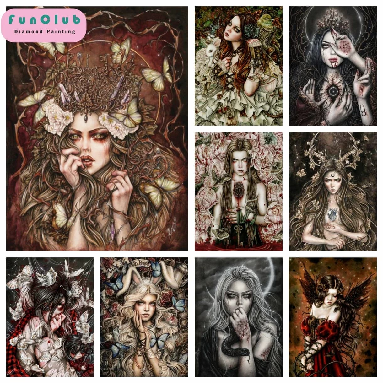 Kit di pittura diamante ragazze gotiche Diablo Witch Series trapano rotondo 5D fai da te arte mosaico decorazioni per la casa punto croce strass regali
