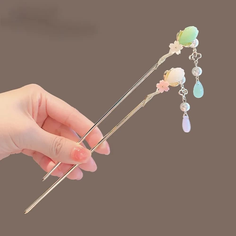 1/2 pezzi nuovo stile agile cinese nappe fiore bastone moda donna metallo fatto a mano tornante antico intrattenimento musiche e canzoni accessori squisiti