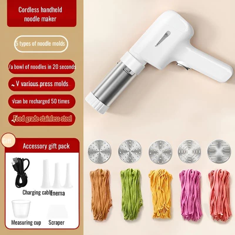 Macchina Elettrica Portatile per Pasta Senza Fili, 5 Forme, Pressa per Pasta, Elettrodomestico Intelligente per Colazione