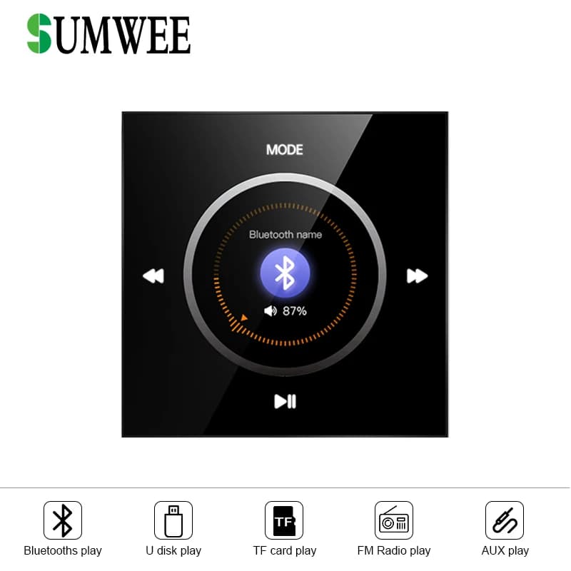 Amplificatori Audio da Parete Tipo 86, Pannello di Controllo Musica di Sottofondo Bluetooth, Sistema Audio TF AUX FM per Hotel, Amplificatore di Potenza